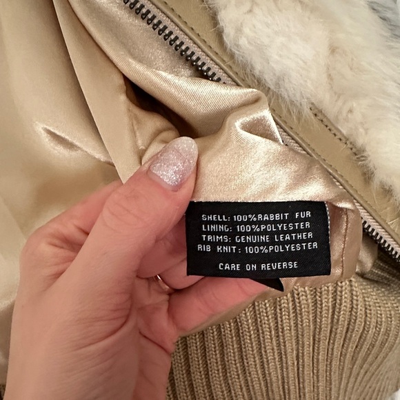 Black Rivet Rabbit Fur Moto Collared Teddy Jacket - Picture 3 of 4